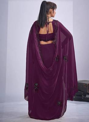 Purple color fendy satin silk blend two tone zircon cut dana & sequence hand work saree 3