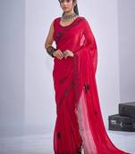 Rani color fendy satin silk blend two tone zircon cut dana & sequence hand work saree