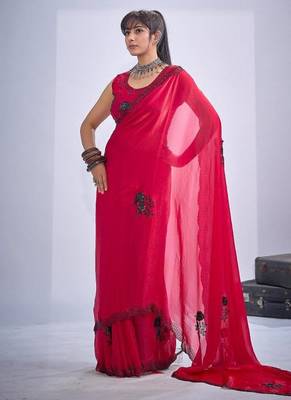 Rani color fendy satin silk blend two tone zircon cut dana & sequence hand work saree 2