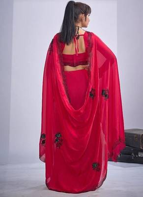 Rani color fendy satin silk blend two tone zircon cut dana & sequence hand work saree 4