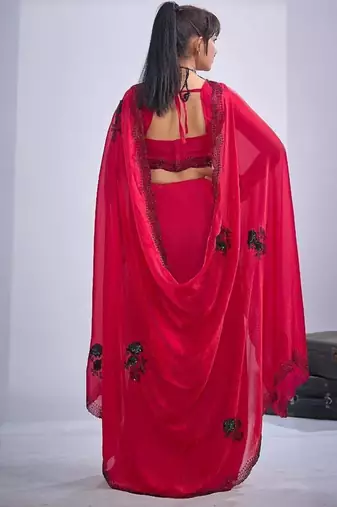 Rani color fendy satin silk blend two tone zircon cut dana & sequence hand work saree