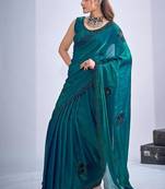 Rama color fendy satin silk blend two tone zircon cut dana & sequence hand work saree