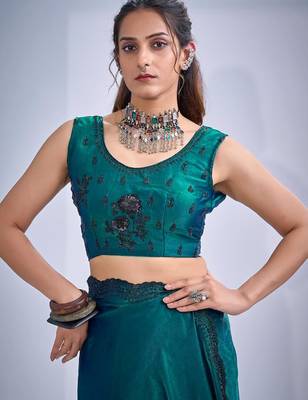 Rama color fendy satin silk blend two tone zircon cut dana & sequence hand work saree 4