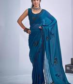 Morpeach color fendy satin silk blend two tone zircon cut dana & sequence hand work saree