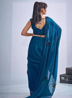 Morpeach color fendy satin silk blend two tone zircon cut dana & sequence hand work saree 3