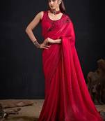 Rani color fendy satin silk blend two tone zircon sequence handwork saree