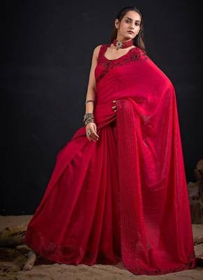 Rani fendy satin silk blend two tone zircon sequence handwork saree 2
