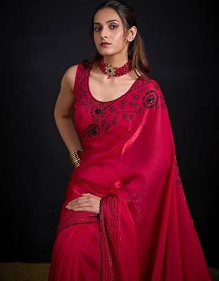 Rani fendy satin silk blend two tone zircon sequence handwork saree 5