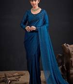 Morpeach color fendy satin silk blend two tone zircon sequence handwork saree