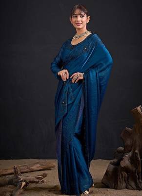 Morpeach color fendy satin silk blend two tone zircon sequence handwork saree 2