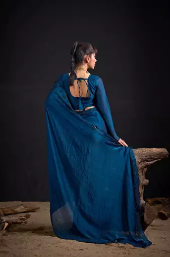 Morpeach color fendy satin silk blend two tone zircon sequence handwork saree