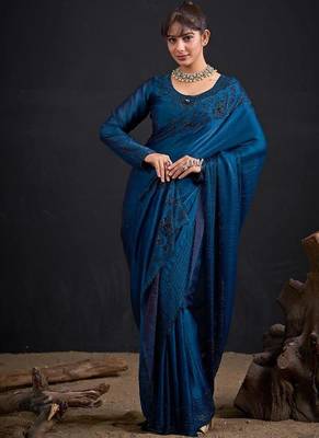 Morpeach color fendy satin silk blend two tone zircon sequence handwork saree 5