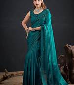 Rama color fendy satin silk blend two tone zircon sequence handwork saree