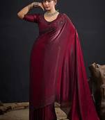 Maroon color fendy satin silk blend two tone zircon sequence handwork saree