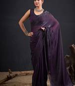 Purple color fendy satin silk blend two tone zircon sequence handwork saree