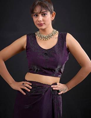 Purple color fendy satin silk blend two tone zircon sequence handwork saree 4