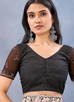 Black net resham embroidered & handwork zircon work saree 5