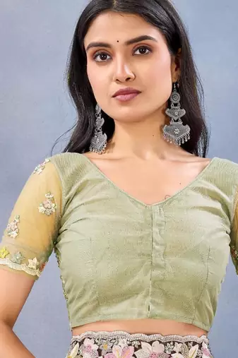 Lemon yellow color net resham embroidered & handwork zircon work saree