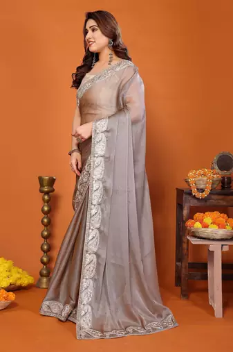 P.c sitara silk embroidery work saree with unstitched gota patti blouse – rich tone designer saree