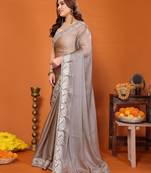 sitara silk blend embroidery work saree with unstitched gota patti blouse