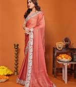 sitara silk blend embroidery work saree with unstitched gota patti blouse