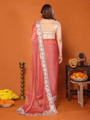 sitara silk blend embroidery work saree with unstitched gota patti blouse 2