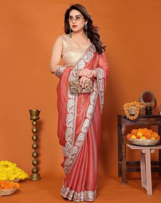 sitara silk blend embroidery work saree with unstitched gota patti blouse 5