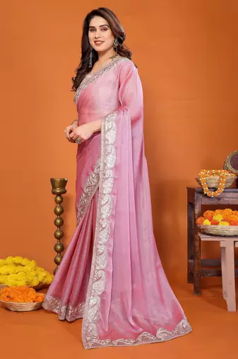 P.c sitara silk embroidery work saree with unstitched gota patti blouse – rich tone designer saree