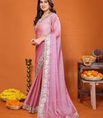 sitara silk blend embroidery work saree with unstitched gota patti blouse
