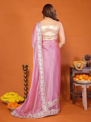 sitara silk blend embroidery work saree with unstitched gota patti blouse 4