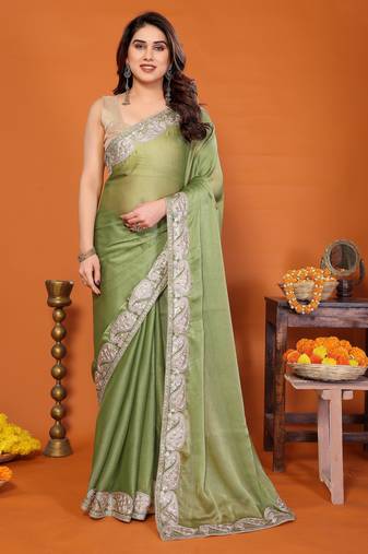 P.c sitara silk embroidery work saree with unstitched gota patti blouse – rich tone designer saree