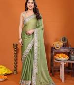 sitara silk blend embroidery work saree with unstitched gota patti blouse