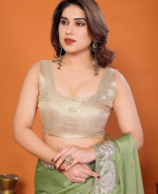 sitara silk blend embroidery work saree with unstitched gota patti blouse 3