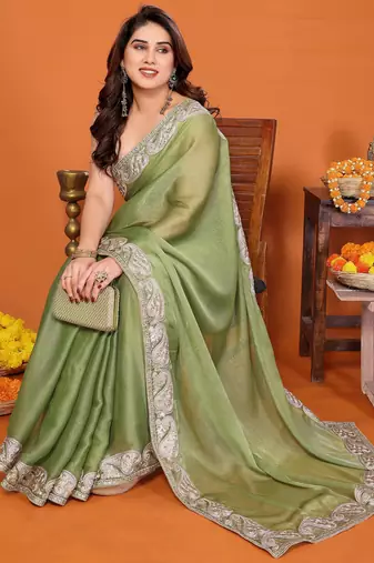 sitara silk blend embroidery work saree with unstitched gota patti blouse