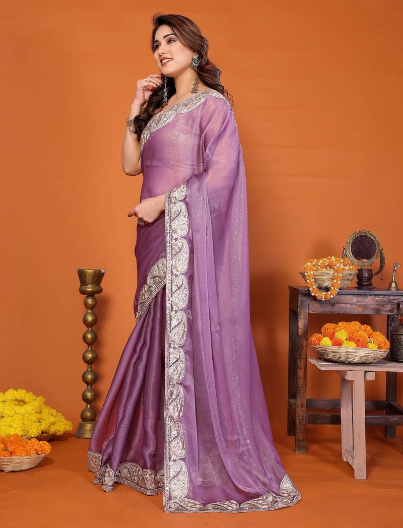 P.c sitara silk embroidery work saree with unstitched gota patti blouse – rich tone designer saree