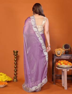 sitara silk blend embroidery work saree with unstitched gota patti blouse 3