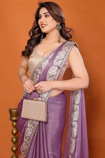 sitara silk blend embroidery work saree with unstitched gota patti blouse