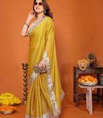 sitara silk blend embroidery work saree with unstitched gota patti blouse