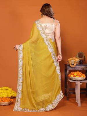 sitara silk blend embroidery work saree with unstitched gota patti blouse 4