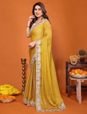 sitara silk blend embroidery work saree with unstitched gota patti blouse 5