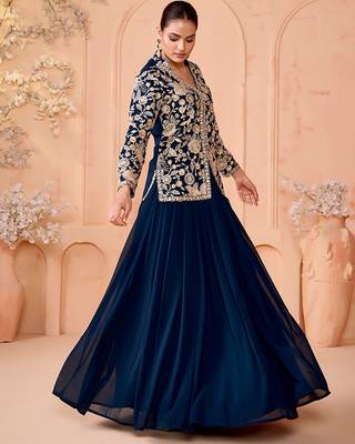 Floral Embroidered Thread Work Ready To Wear Lehenga & Choli Free Size Upto 42 1