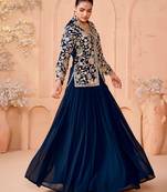 Floral Embroidered Thread Work Ready To Wear Lehenga & Choli Free Size Upto 42
