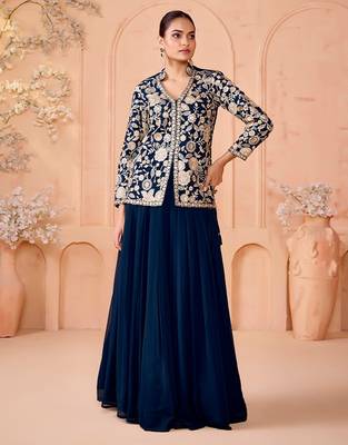 Floral Embroidered Thread Work Ready To Wear Lehenga & Choli Free Size Upto 42 3