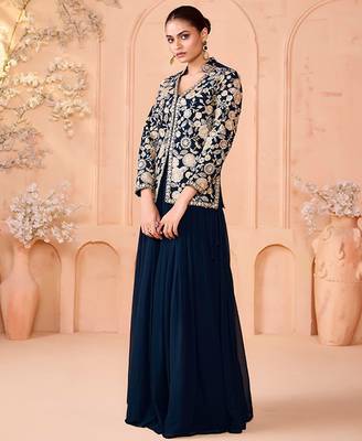 Floral Embroidered Thread Work Ready To Wear Lehenga & Choli Free Size Upto 42 4