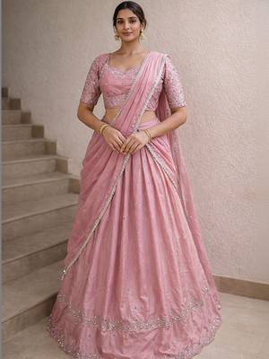 Embroidered Thread Work Ready To Wear Lehenga & Blouse With Dupatta Free Size Upto 42 1