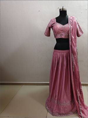 Embroidered Thread Work Ready To Wear Lehenga & Blouse With Dupatta Free Size Upto 42 4