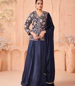 Embroidered Sequinned Silk Ready To Wear Lehenga With Blouse & Dupatta Free Size Upto 42