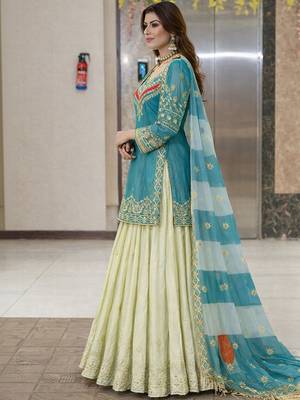 Embroidered Ready To Wear Lehenga & Blouse With Dupatta Free Size Upto 42 1