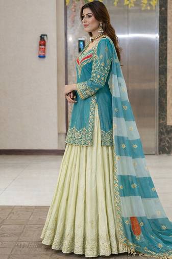 Embroidered Ready To Wear Lehenga & Blouse With Dupatta Free Size Upto 42