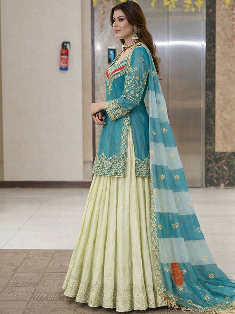 Embroidered Ready To Wear Lehenga & Blouse With Dupatta Free Size Upto 42